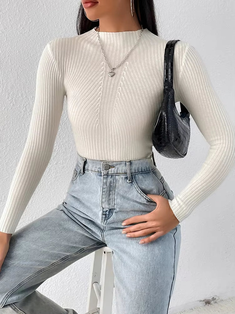 Solid White and Black Tops Sweaters 2024 Autumn Winter Long Sleeve Turtleneck Pullovers Fashion Womens Sweaters Femme Clothing