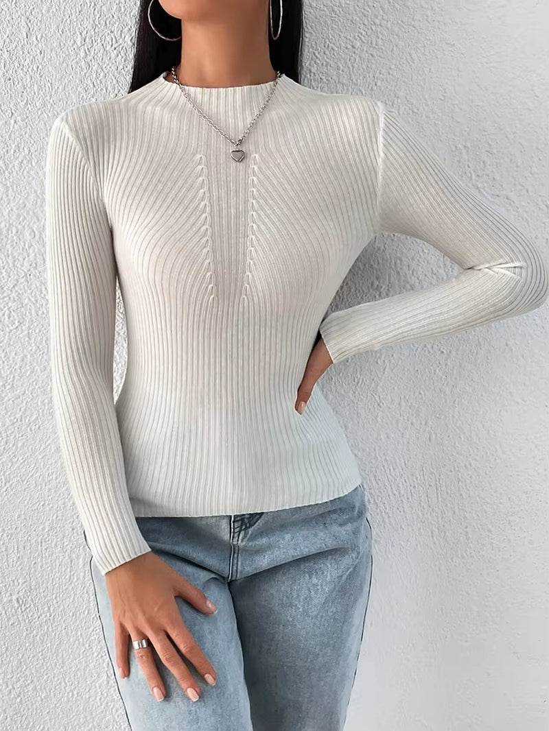 Solid White and Black Tops Sweaters 2024 Autumn Winter Long Sleeve Turtleneck Pullovers Fashion Womens Sweaters Femme Clothing